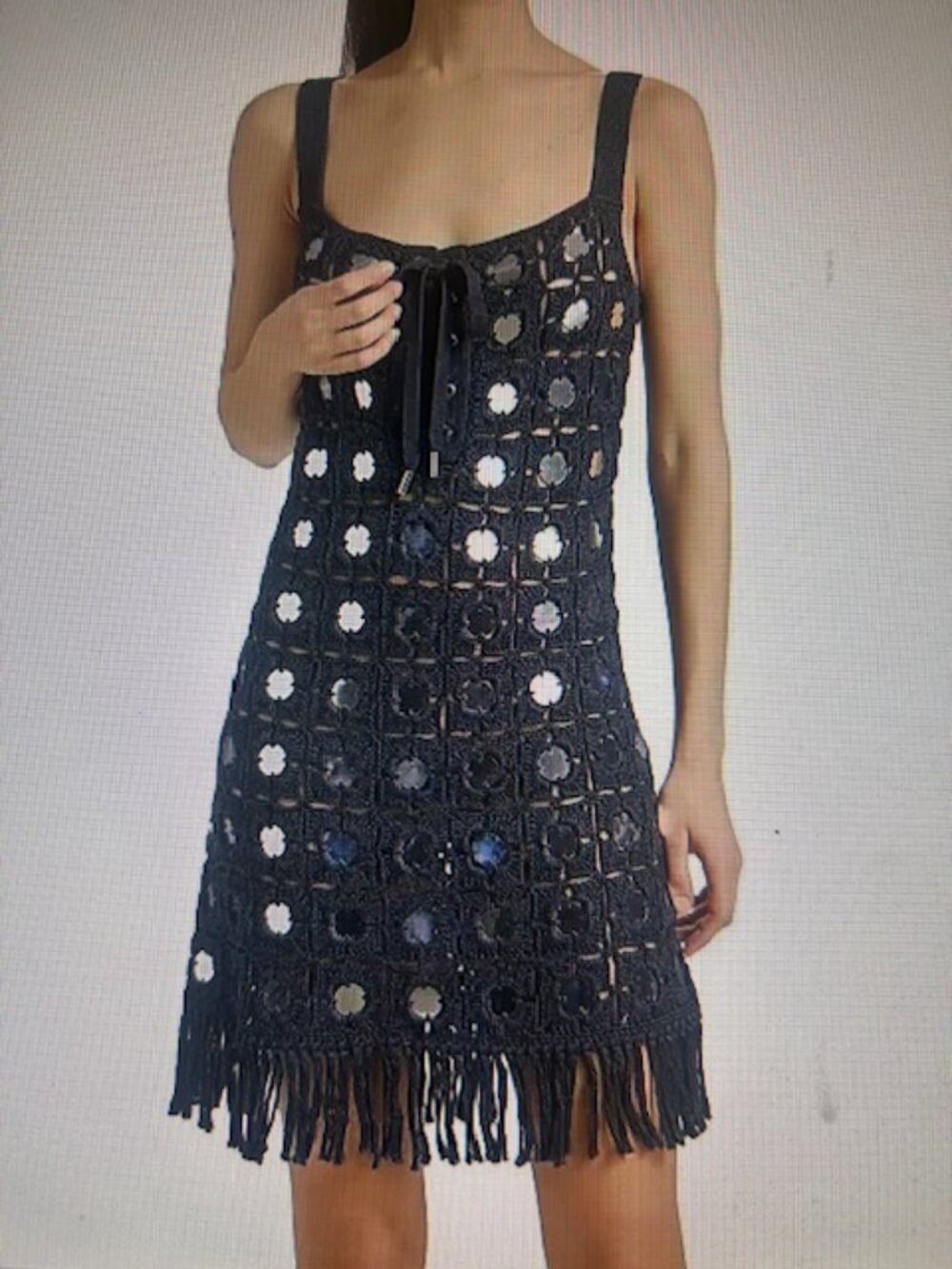 Toccin Brinkley Mirror Embellished Lined Strap Cotton Fringe Trim Dress NWT
